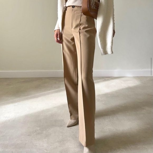 Zara straight leg trouser pants tan - Picture 2 of 11